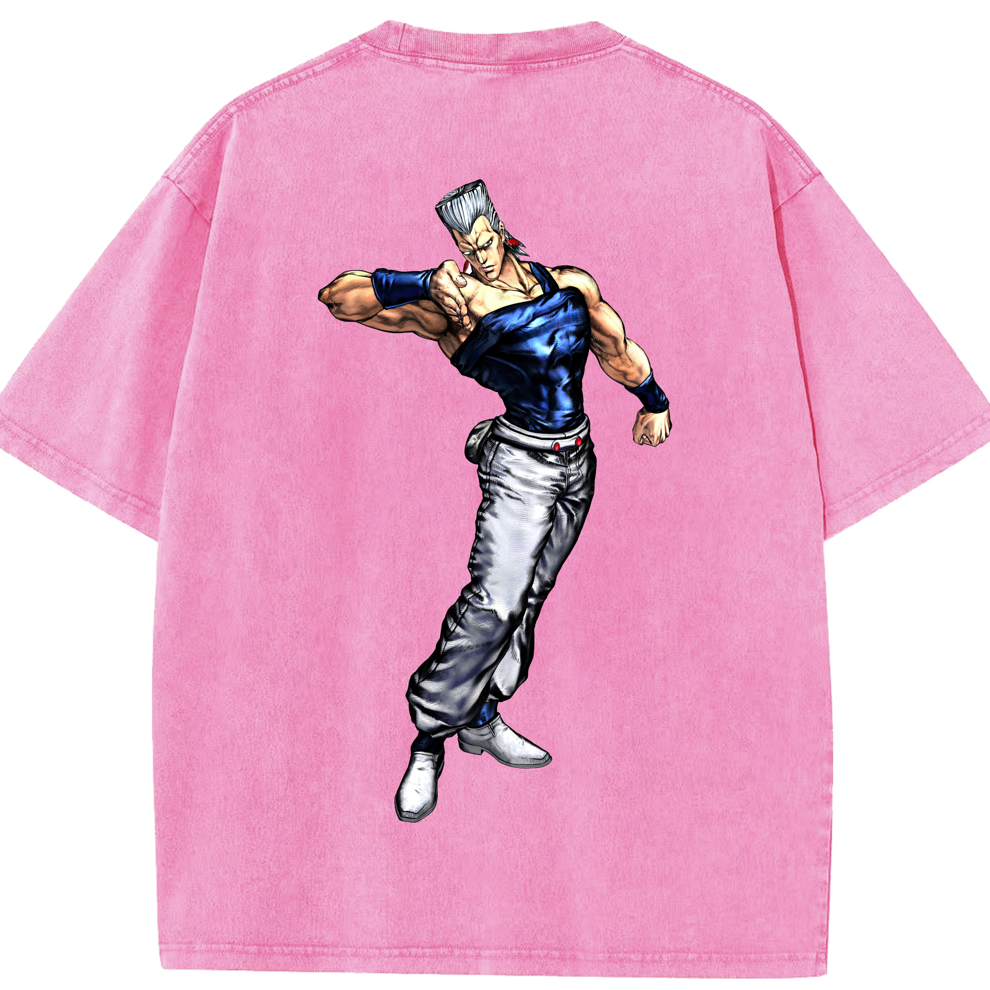 （画像用） ジョジョの奇妙な冒険 ジャン＝ピエール?ポルナレフ JoJo's Bizarre Adventure Jan Pierre Polnareff 綿100% ヴィンテージ風 半袖Tシャツ（背面プリント）